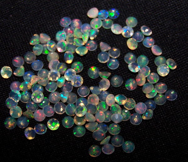 Masterpiece Calibrated 3 mm Faceted Round Cut Insane Rainbow Fire Ethiopian Welo Opal, 100 % Natural Loose Gemstone