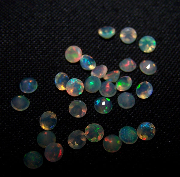 Masterpiece Calibrated 3 mm Faceted Round Cut Insane Rainbow Fire Ethiopian Welo Opal, 100 % Natural Loose Gemstone
