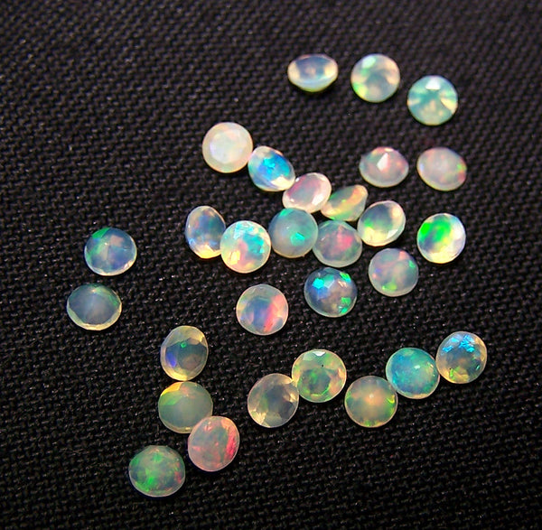 Masterpiece Calibrated 3 mm Faceted Round Cut Insane Rainbow Fire Ethiopian Welo Opal, 100 % Natural Loose Gemstone