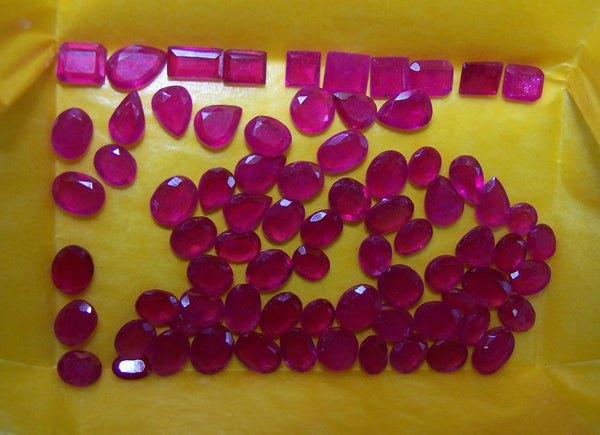 74 cts Mozambique Ruby Faceted Thin Slice Gemstones, Great color & Transperancy, Loose (76 Pcs) Wholesale Lot/Parcel AAA