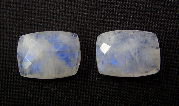Masterpiece Collection : 19 x 14 mm Natural White Rainbow Moonstone Cushion Briolette Gems > Pair with Blue Fire