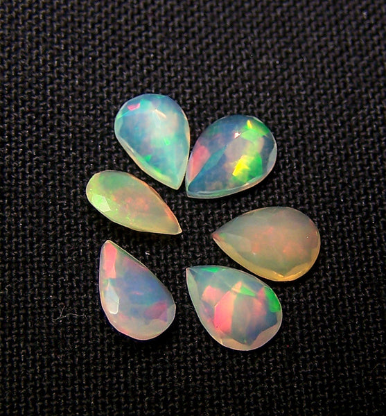2.30 cts Insane Metallic Rainbow Fire Color Play Ethiopian Welo Opal Faceted 5 x 7 MM Pears : 6 Pcs Loose Gemstone Lot/Parcel > AAA
