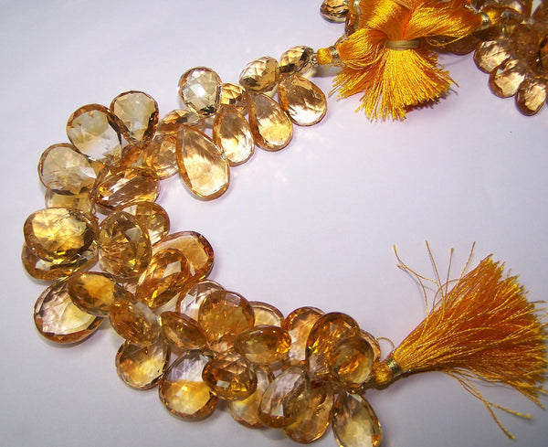 Large Sized Lovely Faceted Citrine Pear Briolette & Heart Briolette Beads Drop in Layout > Wholesale Quantity Lot/Parcel