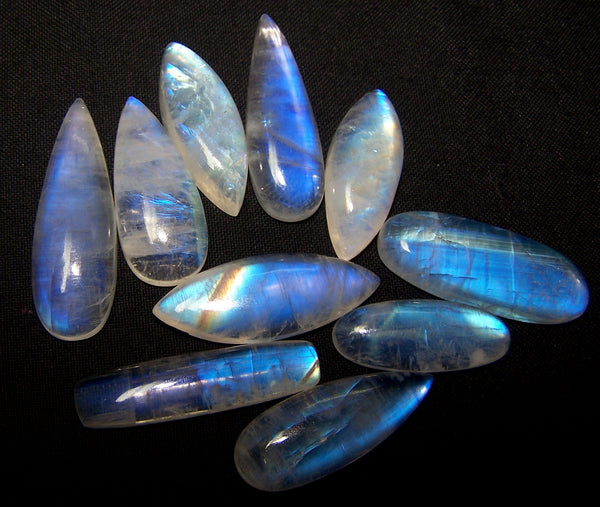272.50 Cts Good Quality of White Rainbow Moonstone Mix shaped smooth 10 pieces of cabochons Wholesale lot / parcel