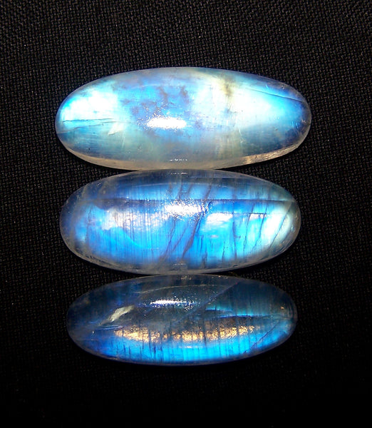 78 Cts Good Quality of White Rainbow Moonstone Long Ovals smooth 3 pieces of cabochons Wholesale lot / parcel Sample