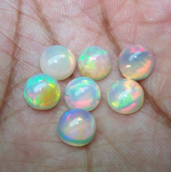 Masterpiece Collection : 8 MM Calibrated Insane Metallic Rainbow Fire Color Play Ethiopian Welo Opal High Dome Cabochons 7 Pieces Loose Gemstone Lot/Parcel > AAA
