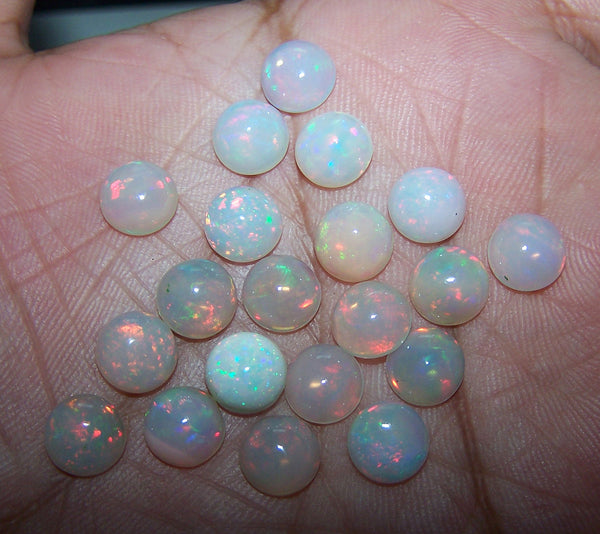 Masterpiece Collection : 8 MM Calibrated Insane Metallic Rainbow Fire Color Play Ethiopian Welo Opal Dome Cabochons 20 Pieces Loose Gemstone Lot/Parcel > AAA