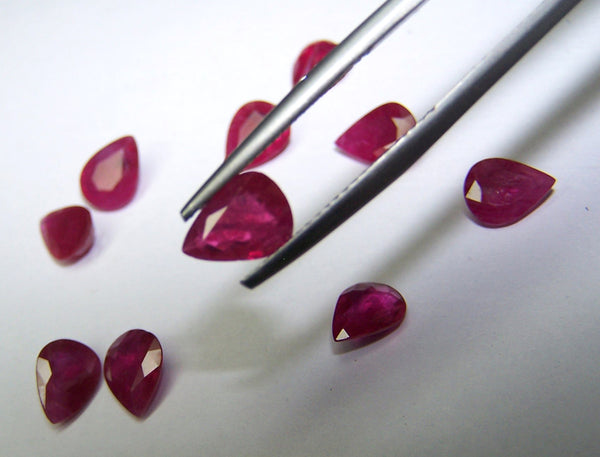 Masterpiece Collection : 6 x 8 MM Size Natural Deep Red Ruby Faceted Loose Oval & Pear Cut Gems Lot/Parcel, Wholesale Sample AAA