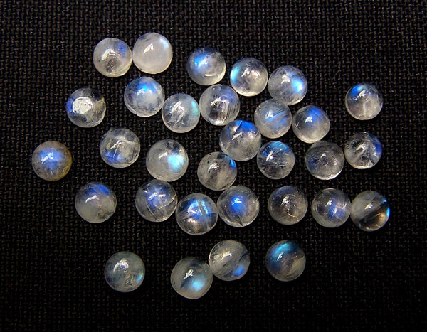 Masterpiece Collection : Blue Flashy White Rainbow Moonstone 4 mm Round Cabochon Loose Gemstones, 100 % Natural Gems AAA Wholesale Sample Lot/Parcel