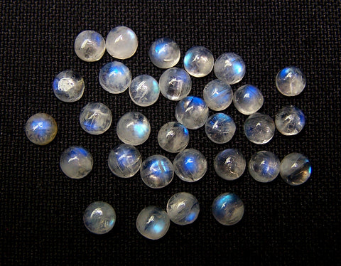 Masterpiece Collection : Blue Flashy White Rainbow Moonstone 4 mm Round Cabochon Loose Gemstones, 100 % Natural Gems AAA Wholesale Sample Lot/Parcel