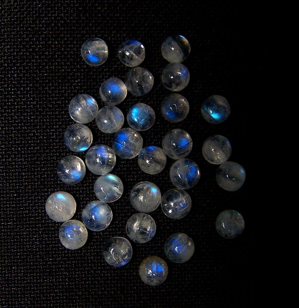 Masterpiece Collection : Blue Flashy White Rainbow Moonstone 4 mm Round Cabochon Loose Gemstones, 100 % Natural Gems AAA Wholesale Sample Lot/Parcel