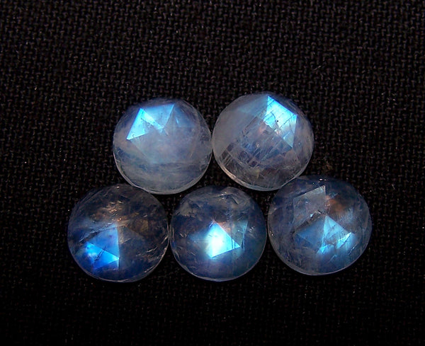Masterpiece Collection : 7 mm Round Cabochons Pre-Forms of Natural Rainbow Moonstone > Multi Fire Rainbow Moonstone Semi-Translucent Round Ideal for Rose Cut Faceting on Gems > Wholesale Parcel/Lot