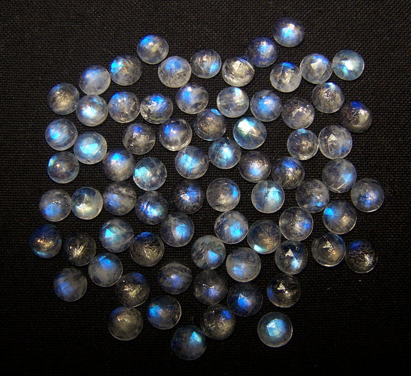 Masterpiece Collection : Amazing Multi Rainbow Fire Color Play White Moonstone 6 mm Calibrated Rose Cut Round Cabochons, 100 % Natural Loose Gemstone