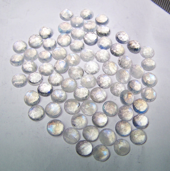 Masterpiece Collection : Amazing Multi Rainbow Fire Color Play White Moonstone 6 mm Calibrated Rose Cut Round Cabochons, 100 % Natural Loose Gemstone