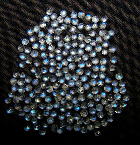 Masterpiece Collection : Amazing White Rainbow Moonstone Color Play 3 mm Round Rose Cut Cabochons, 100 % Natural Loose Gemstone