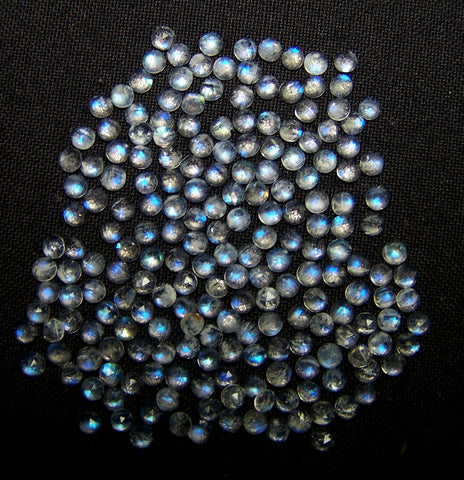Masterpiece Collection : Amazing White Rainbow Moonstone Color Play 3 mm Round Rose Cut Cabochons, 100 % Natural Loose Gemstone