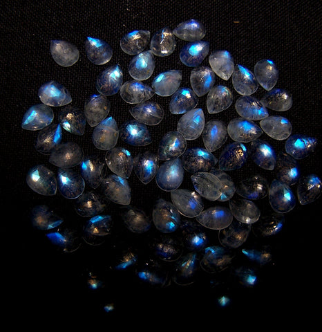 Masterpiece Collection : Amazing Transparent White Rainbow Moonstone, High Color Play, 7 x 5 mm Calibrated Rose Cut Pear Cabochons, 100 % Natural Loose Gemstone AAA