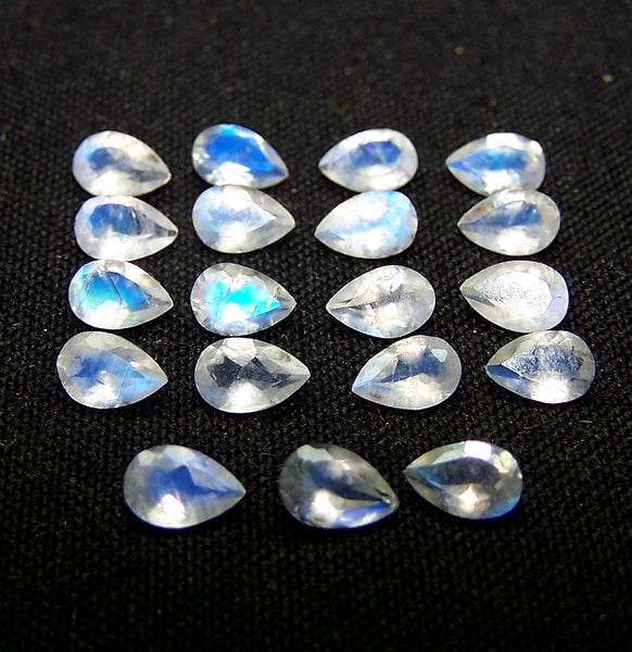 Masterpiece Collection : Transparent 6 X 4 MM Multi Fire White Rainbow Moonstone Faceted Pear Wholesale Parcel/lot AAA Gems