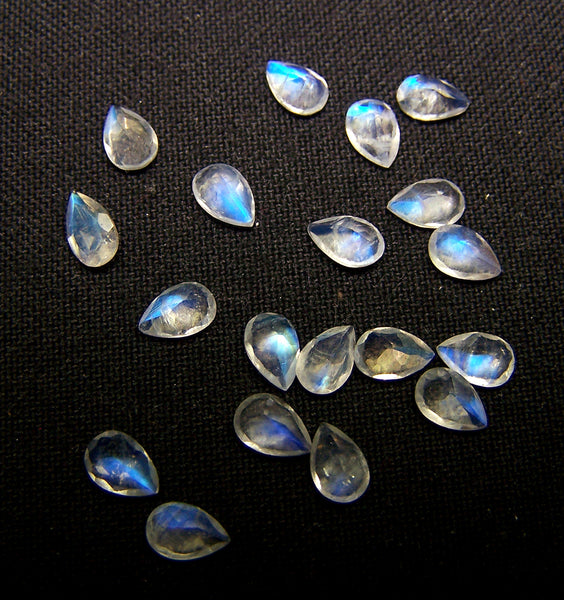 Masterpiece Collection : Transparent 6 X 4 MM Multi Fire White Rainbow Moonstone Faceted Pear Wholesale Parcel/lot AAA Gems