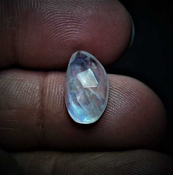 Multi Rainbow Fire Moonstone, Rose Cut Faceted, Hand Crafted Silver Bezel Pendant with Silver Necklace AAA