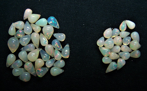 Custom Assortment : Multi Rainbow Fire Milky Ethiopian Welo Opal Tear Drops (53 Pcs) Beads Layout 9 x 5 to 11.5 x 6 MM