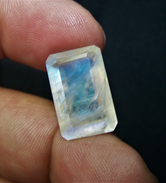 Masterpiece Collection : Large 12 x 18 mm Rainbow Moonstone Faceted Emerald Cut Octagon Gem/Multi Rainbow Flashy 100 % Natural AAA