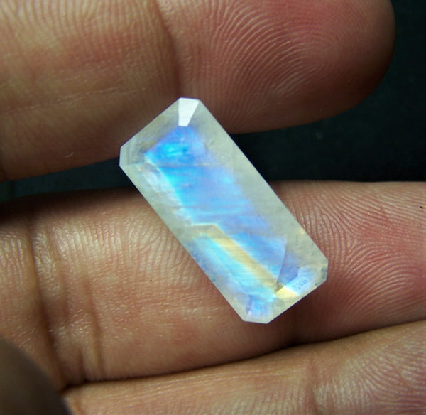 Masterpiece Collection : Long 22 x 10 mm Rainbow Moonstone Faceted Emerald Cut Octagon Gem/Multi Rainbow Flashy 100 % Natural AAA