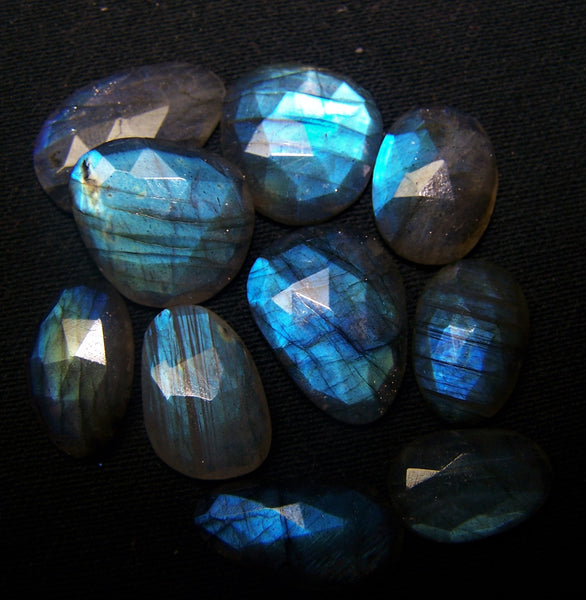 86.80 cts Blue Flashy Premium Size Labradorite 10 pieces Rose Cut Faceted Slice Gems, Wholesale Parcel/Lot of Free Form Loose Gems,100 % Natural AAA