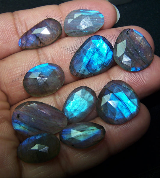 86.80 cts Blue Flashy Premium Size Labradorite 10 pieces Rose Cut Faceted Slice Gems, Wholesale Parcel/Lot of Free Form Loose Gems,100 % Natural AAA