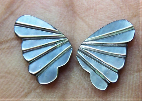Black/Grey MOP (Mother Of Pearl) Fancy Butterfly Wings Shaped Hand Carved Gems, Sample Pieces Loose Gems,100 % Natural AAA