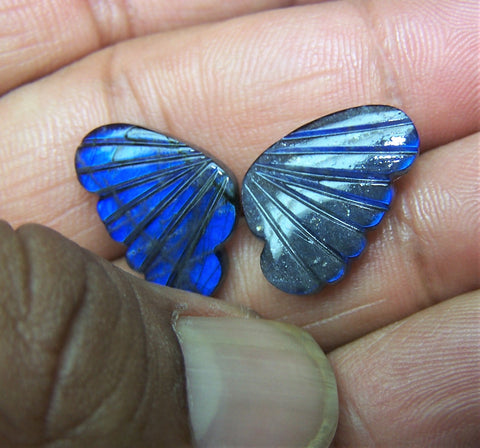 Blue Fire Labradorite Black/Grey Opaque, Fancy Butterfly Wings Shaped Hand Carved Gems, Sample Pieces Loose Gems,100 % Natural AAA