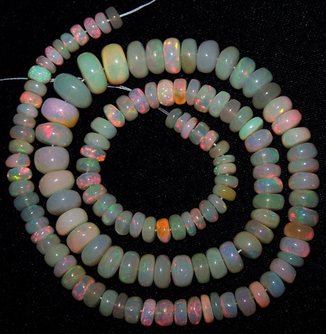 Rare 93.80 Cts Huge Insane Multi Rainbow Fire Ethiopian Welo Opal Rondelle Beads String 5.5 to 9.5 MM 16 " Long > AAA For Necklace