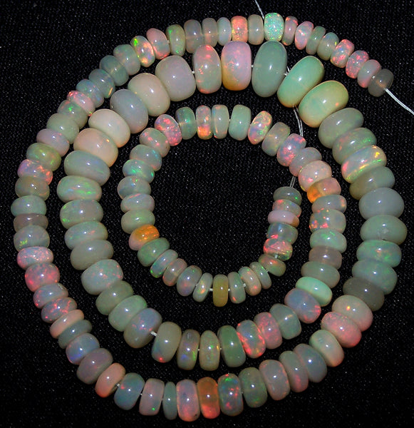 Rare 93.80 Cts Huge Insane Multi Rainbow Fire Ethiopian Welo Opal Rondelle Beads String 5.5 to 9.5 MM 16 " Long > AAA For Necklace