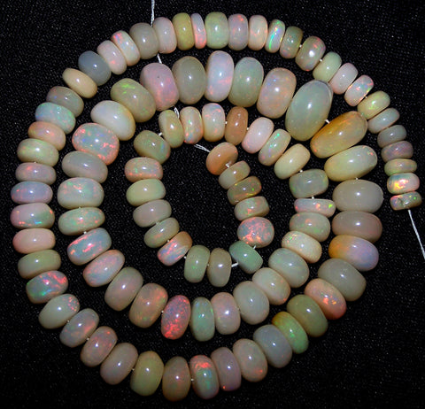 Ultra Rare 125.80 Cts Huge Insane Multi Rainbow Fire Ethiopian Welo Opal Rondelle Beads String 5.7 to 11 MM 16 " Long > AAA For Necklace