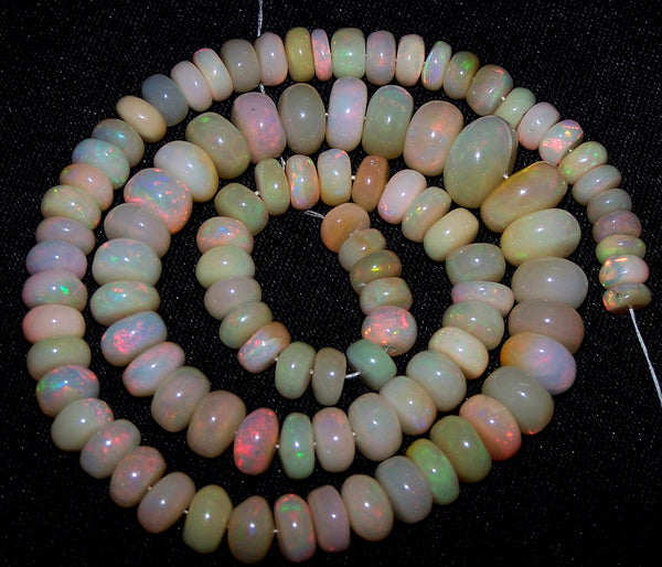 Ultra Rare 125.80 Cts Huge Insane Multi Rainbow Fire Ethiopian Welo Opal Rondelle Beads String 5.7 to 11 MM 16 " Long > AAA For Necklace