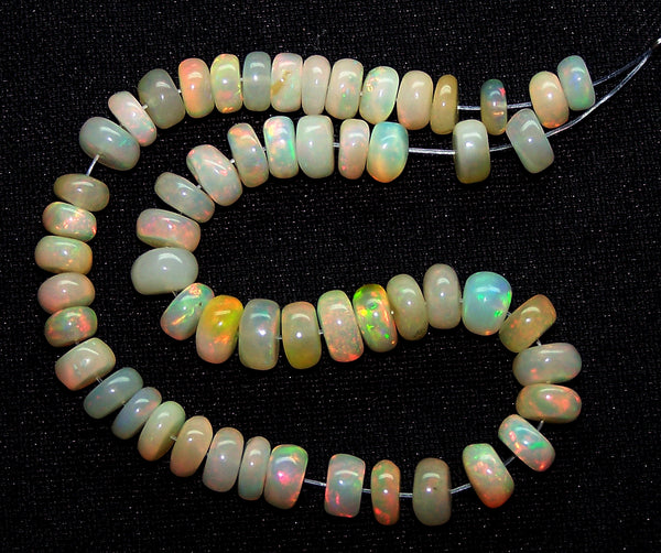 Ultra Rare 73.40 Cts Huge Insane Multi Rainbow Fire Ethiopian Welo Opal Roundel Beads String 5.5 to 6.8 MM 14 " Long > AAA For Necklace