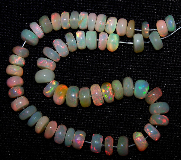 Ultra Rare 73.40 Cts Huge Insane Multi Rainbow Fire Ethiopian Welo Opal Roundel Beads String 5.5 to 6.8 MM 14 " Long > AAA For Necklace