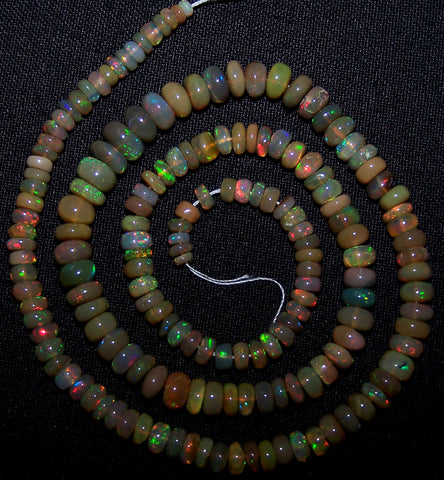 Ultra Rare 54.80 Cts Insane Multi Rainbow Fire Brown-Black Ethiopian Welo Opal Roundel Beads String 4 to 7 MM 16 " Long > AAA For Necklace