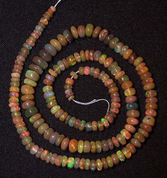 Ultra Rare 54.80 Cts Insane Multi Rainbow Fire Brown-Black Ethiopian Welo Opal Roundel Beads String 4 to 7 MM 16 " Long > AAA For Necklace