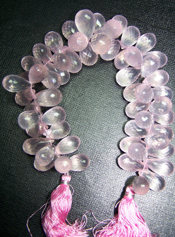 Ultra Premium 622 cts Top Pink Transparent Rose Quartz Micro - Faceted Tear Drops (59 - 60 pieces) Drop Beads, Full Layout 16 x 9 to 20 x 11 MM AAA