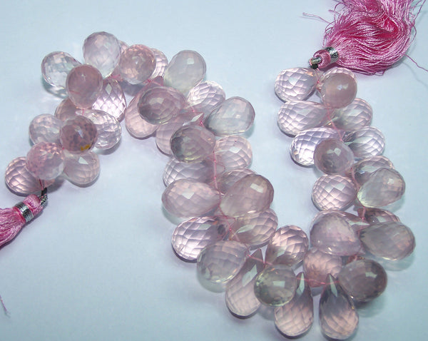 Ultra Premium 622 cts Top Pink Transparent Rose Quartz Micro - Faceted Tear Drops (59 - 60 pieces) Drop Beads, Full Layout 16 x 9 to 20 x 11 MM AAA