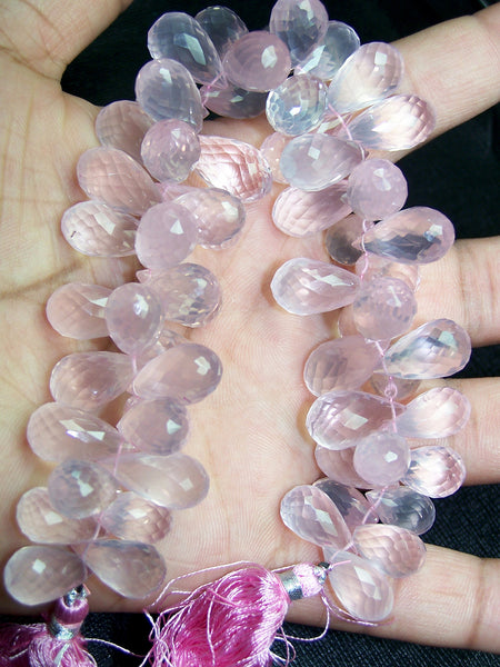 Ultra Premium 622 cts Top Pink Transparent Rose Quartz Micro - Faceted Tear Drops (59 - 60 pieces) Drop Beads, Full Layout 16 x 9 to 20 x 11 MM AAA
