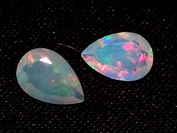2.25 cts Insane Metallic Rainbow Fire Color Play Ethiopian Welo Opal Faceted 7 x 10 MM Pears : Loose Gemstone > AAA : Matched pair for Earrings