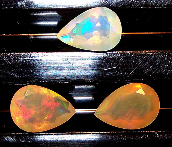 3.30 cts Insane Metallic Rainbow Fire Color Play Ethiopian Welo Opal Faceted 7 x 10 MM Pears : Loose Gemstone Lot/Parcel > AAA : Also has Matched pair for Earrings