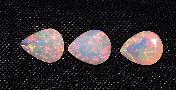 2.88 cts Insane Metallic Rainbow Fire Color Play Ethiopian Welo Opal Faceted 7 x 9 MM Pears : Loose Gemstone Lot/Parcel > AAA : Also has Matched pair for Earrings