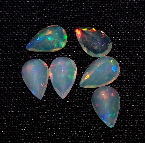 3.10 cts Insane Metallic Rainbow Fire Color Play Ethiopian Welo Opal Faceted 5 x 8 MM Pears : 6 Pcs Loose Gemstone Lot/Parcel > AAA