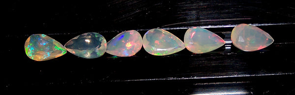 3.10 cts Insane Metallic Rainbow Fire Color Play Ethiopian Welo Opal Faceted 5 x 8 MM Pears : 6 Pcs Loose Gemstone Lot/Parcel > AAA
