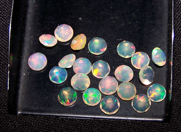 Masterpiece Calibrated 5 mm Faceted Round Cut Insane Rainbow Fire Ethiopian Welo Opal, 100 % Natural Loose Gemstone