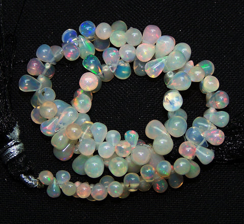 35.80 cts Insane Rainbow Fire Transparent Ethiopian Welo Opal Tear Drop (104 Pcs) Beads Layout 3.5 to 6.5 MM