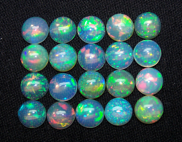 8 MM Calibrated Round Ethiopian Welo Opal Cabochon, Insane Metallic Rainbow Fire Color Play Milky & Transparent Loose Gems (1 Pc) AAA